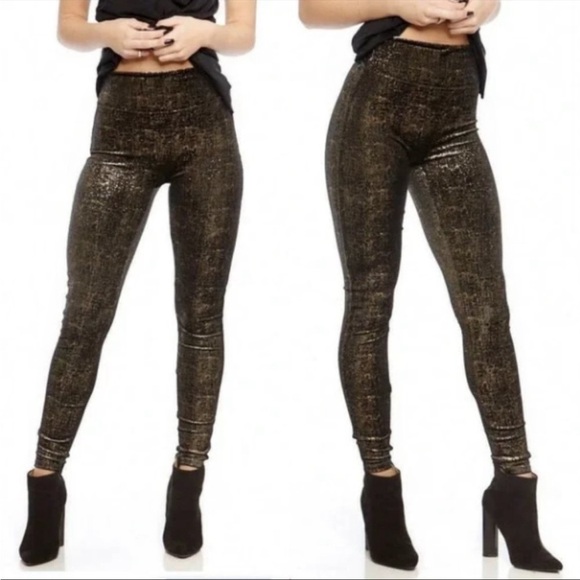 Womens Spanx Velvet Shine Leggings Black and Gold - Picture 1 of 7